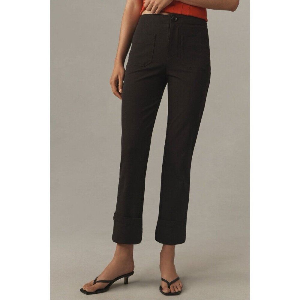 Anthropologie Maeve Bombshell Cuff Capri Pants Black Womens 24 Lightweight NWT